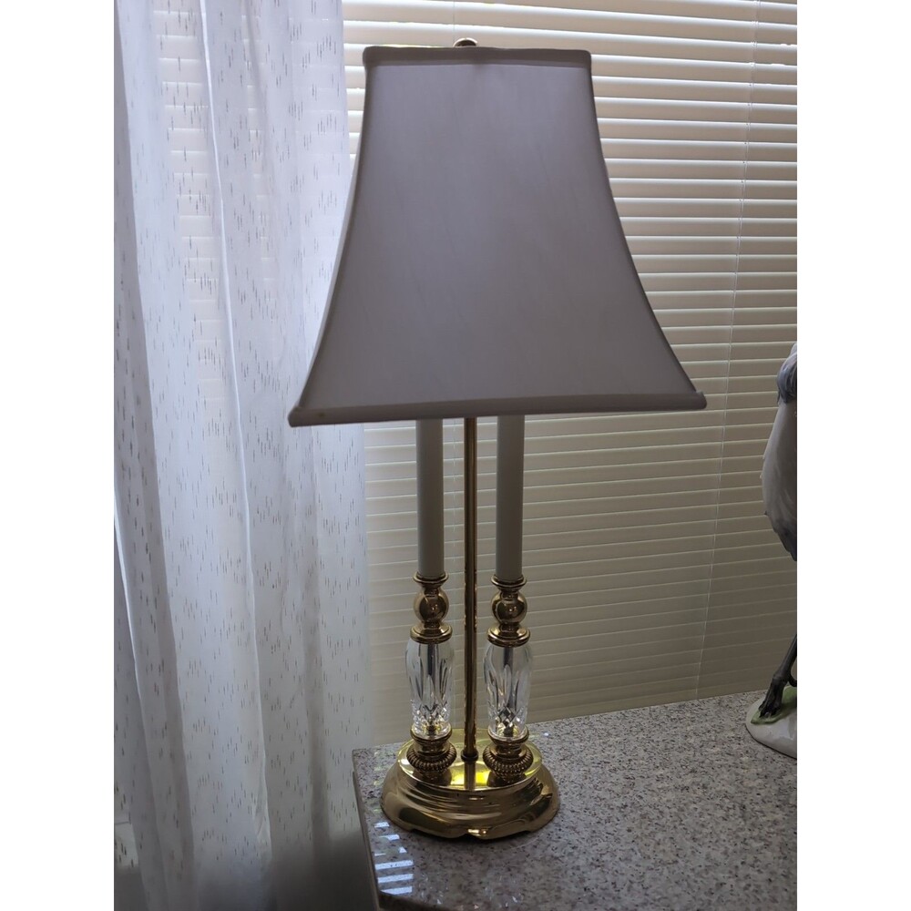 Waterford Table Lamp Crystal Bouillotte-Style Lismore Pattern Brass